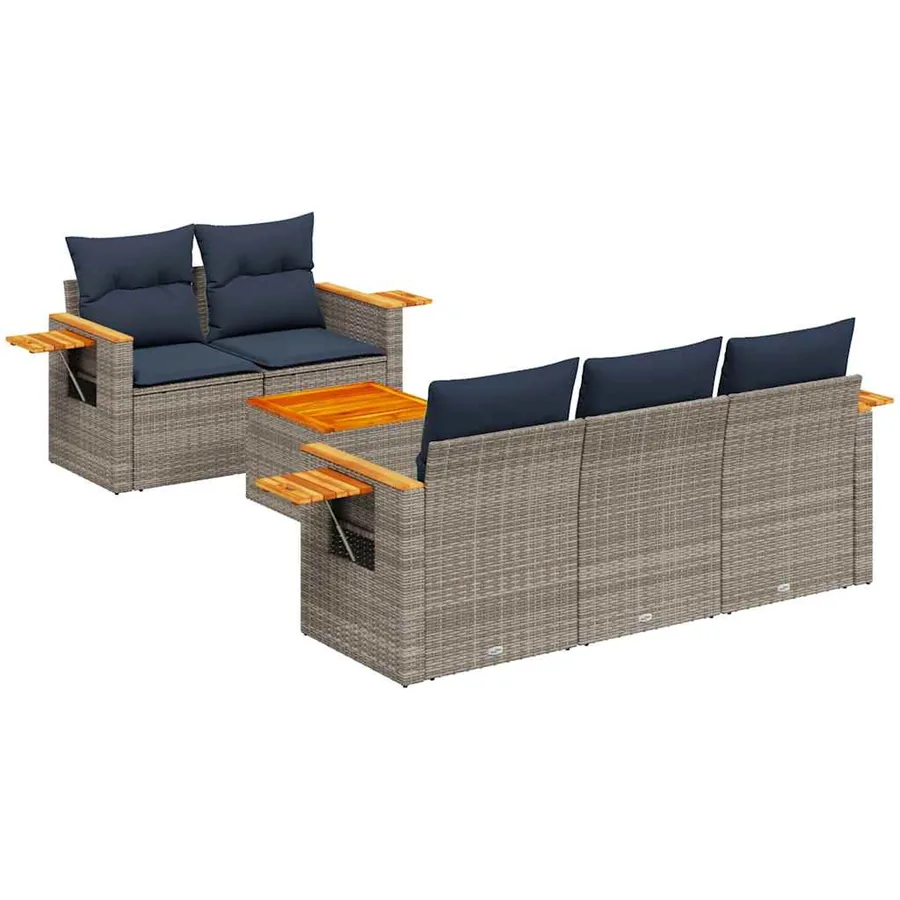 Salon de jardin 6 pcs avec coussins gris résine tressée - 2