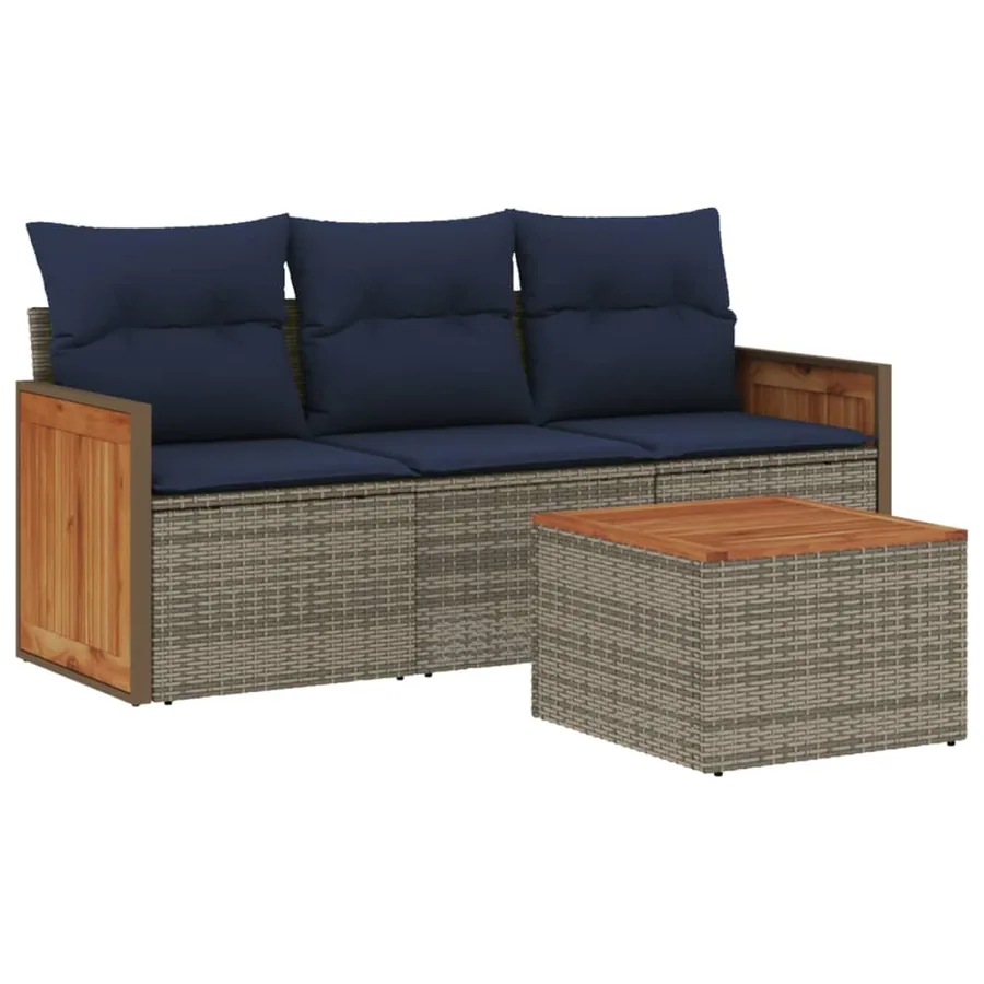 Ensemble de canapé de jardin 4 pcs avec coussins gris résine tressée - 2