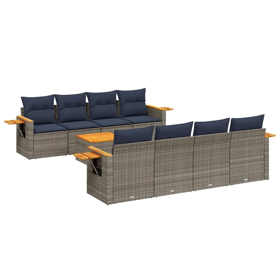 Salon de jardin 9 pcs avec coussins gris résine tressée - 2