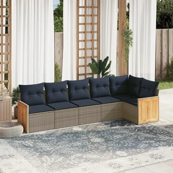 Ensemble de canapé de jardin 6 pcs avec coussins gris résine tressée