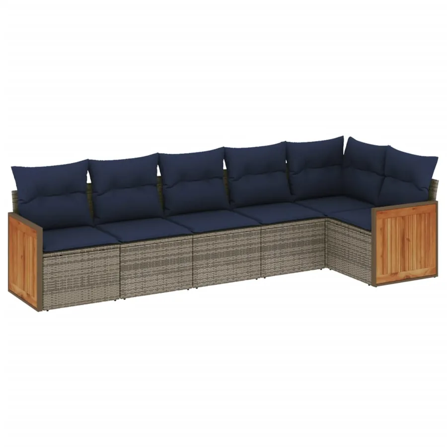 Ensemble de canapé de jardin 6 pcs avec coussins gris résine tressée - 2