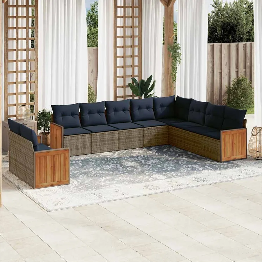 Ensemble de canapé de jardin 10 pcs avec coussins gris résine tressée