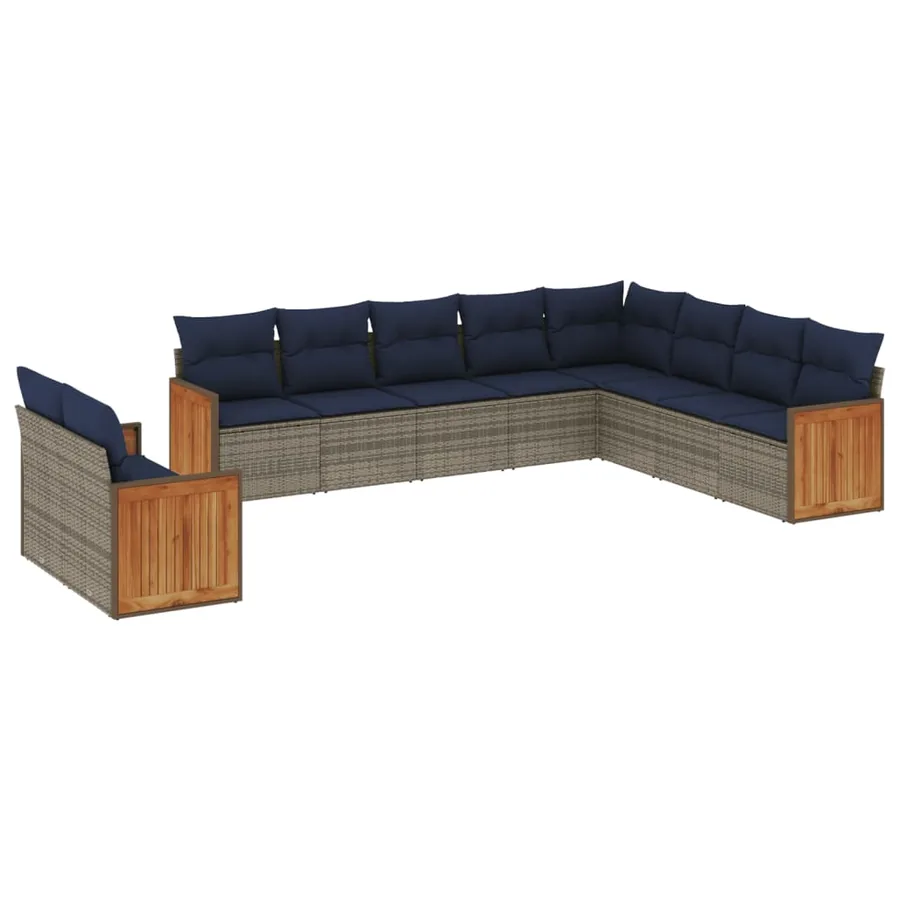 Ensemble de canapé de jardin 10 pcs avec coussins gris résine tressée - 2