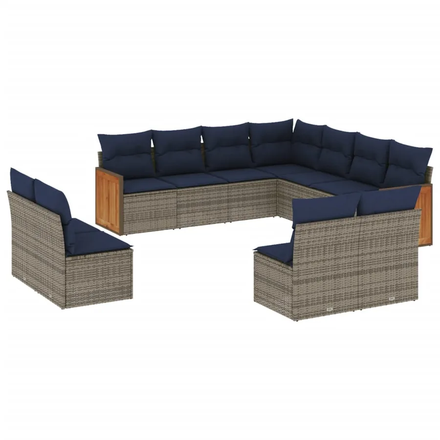 Ensemble de canapé de jardin 11 pcs avec coussins gris résine tressée - 2
