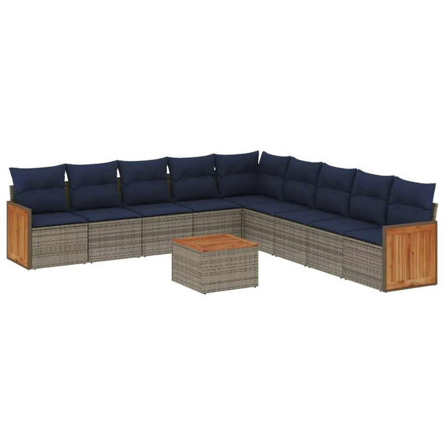 Ensemble de canapé de jardin 10 pcs avec coussins gris résine tressée - 2