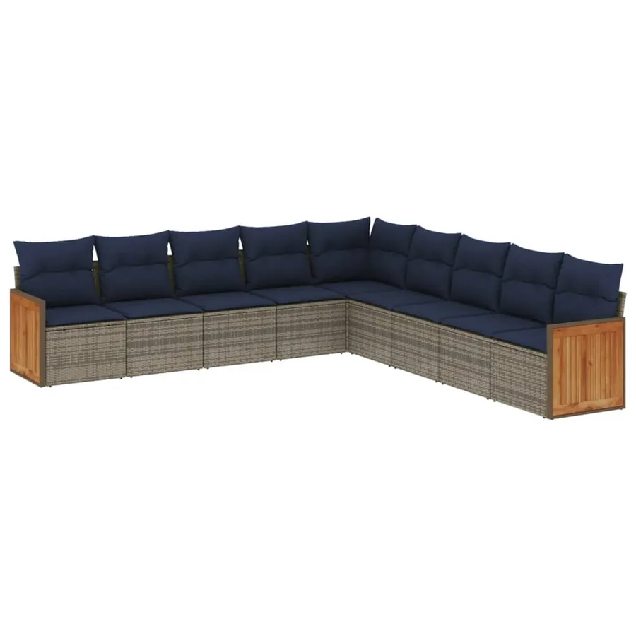Ensemble de canapé de jardin 9 pcs avec coussins gris résine tressée - 2