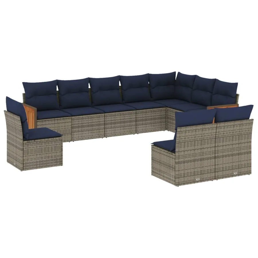 Ensemble de canapé de jardin 10 pcs avec coussins gris résine tressée - 2