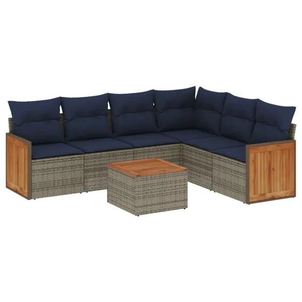 Ensemble de canapé de jardin 7 pcs avec coussins gris résine tressée