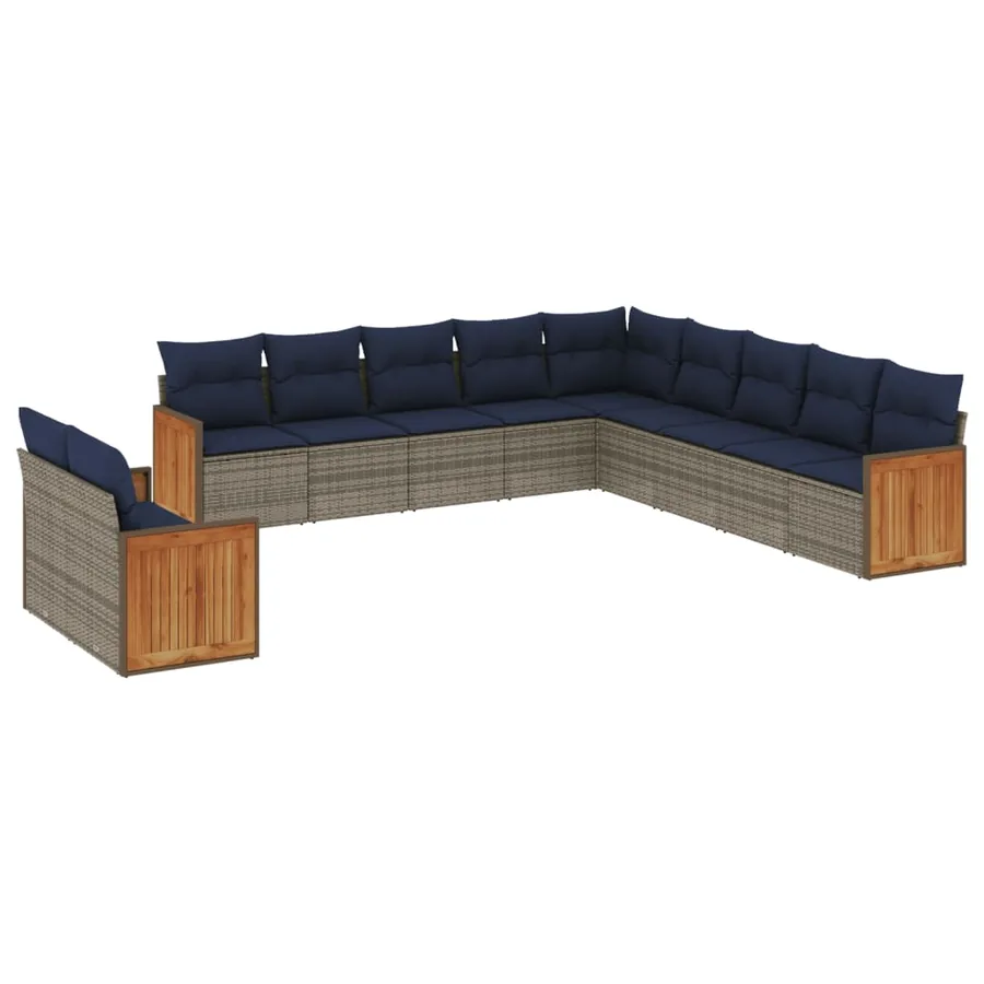 Ensemble de canapé de jardin 11 pcs avec coussins gris résine tressée - 2