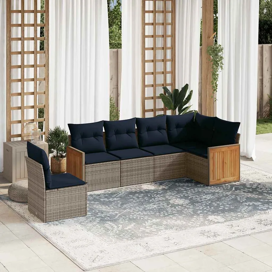 Ensemble de canapé de jardin 6 pcs avec coussins gris résine tressée