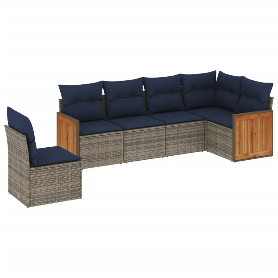 Ensemble de canapé de jardin 6 pcs avec coussins gris résine tressée - 2