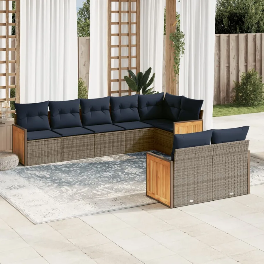 Ensemble de canapé de jardin 8 pcs avec coussins gris résine tressée