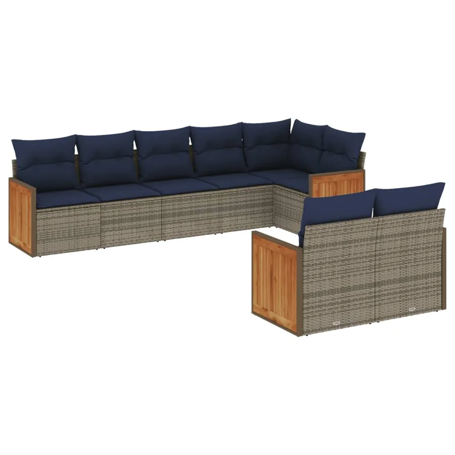 Ensemble de canapé de jardin 8 pcs avec coussins gris résine tressée - 2
