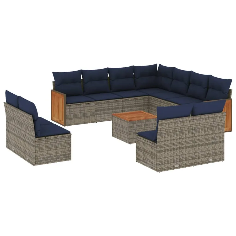 Ensemble de canapé de jardin 12 pcs avec coussins gris résine tressée - 2