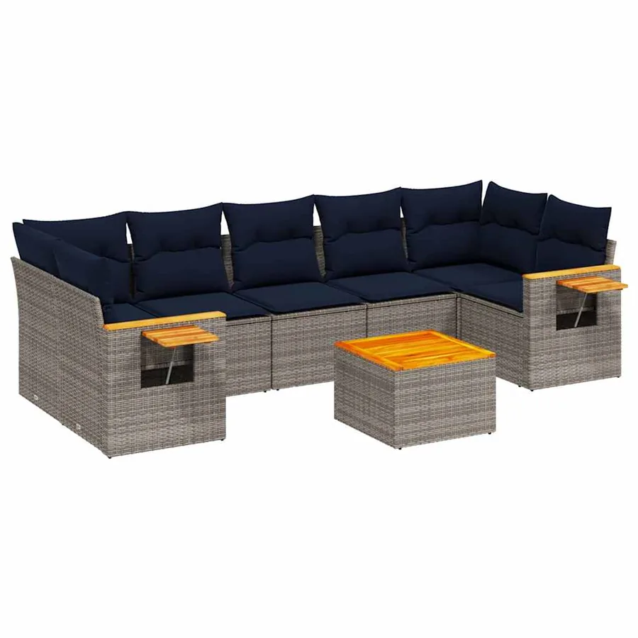 Salon de jardin 8 pcs avec coussins gris résine tressée - 2