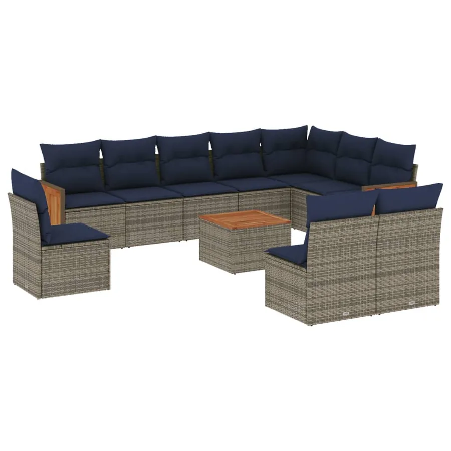 Ensemble de canapé de jardin 11 pcs avec coussins gris résine tressée - 2