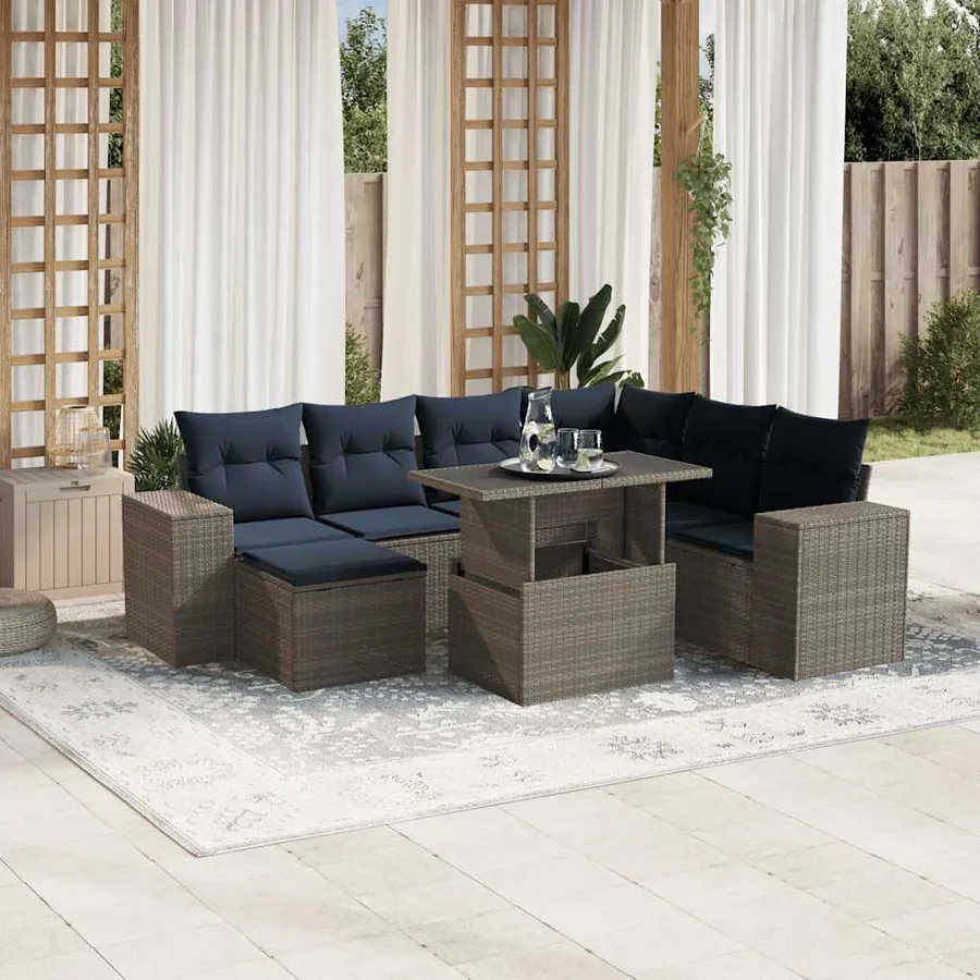 Ensemble de canapé de jardin 8 pcs avec coussins gris résine tressée
