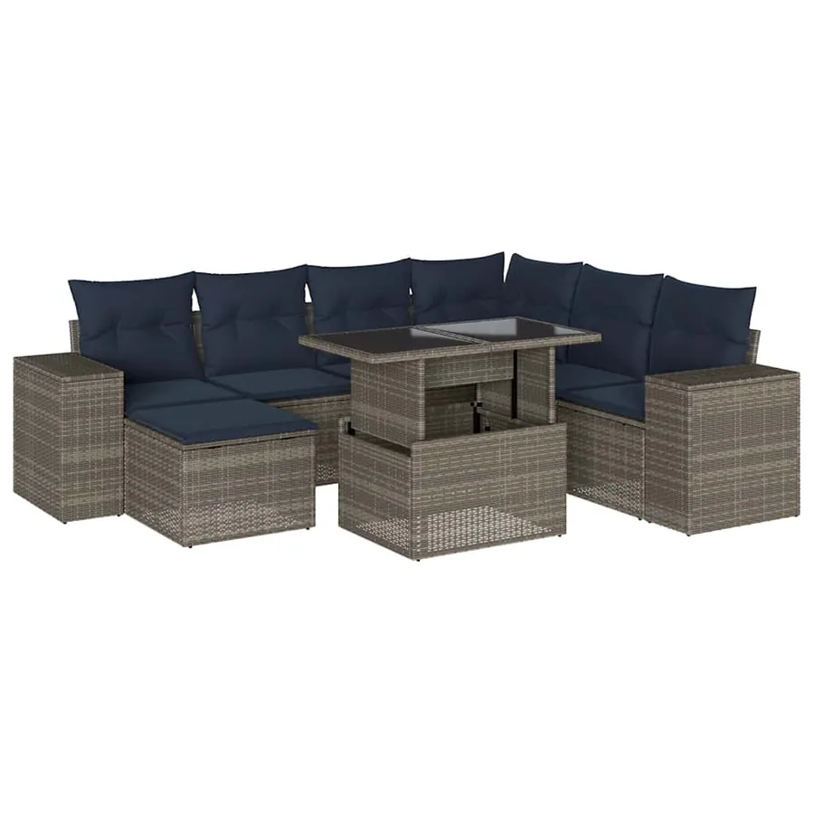 Ensemble de canapé de jardin 8 pcs avec coussins gris résine tressée - 2