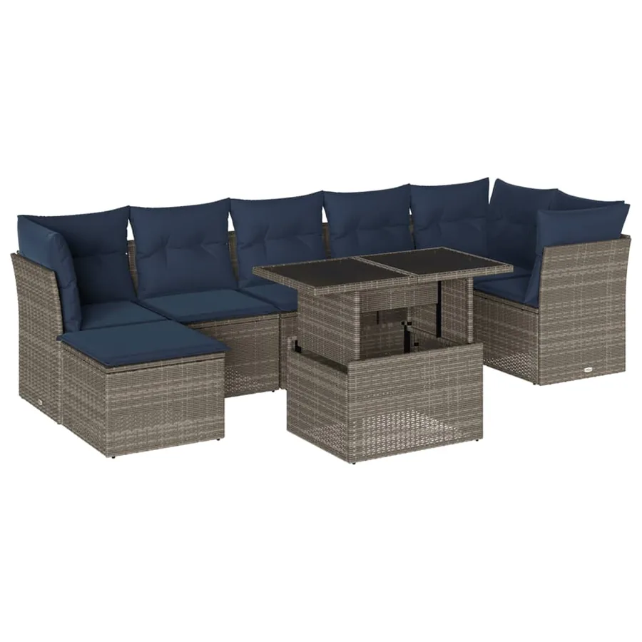 Ensemble de canapé de jardin 8 pcs avec coussins gris résine tressée - 2