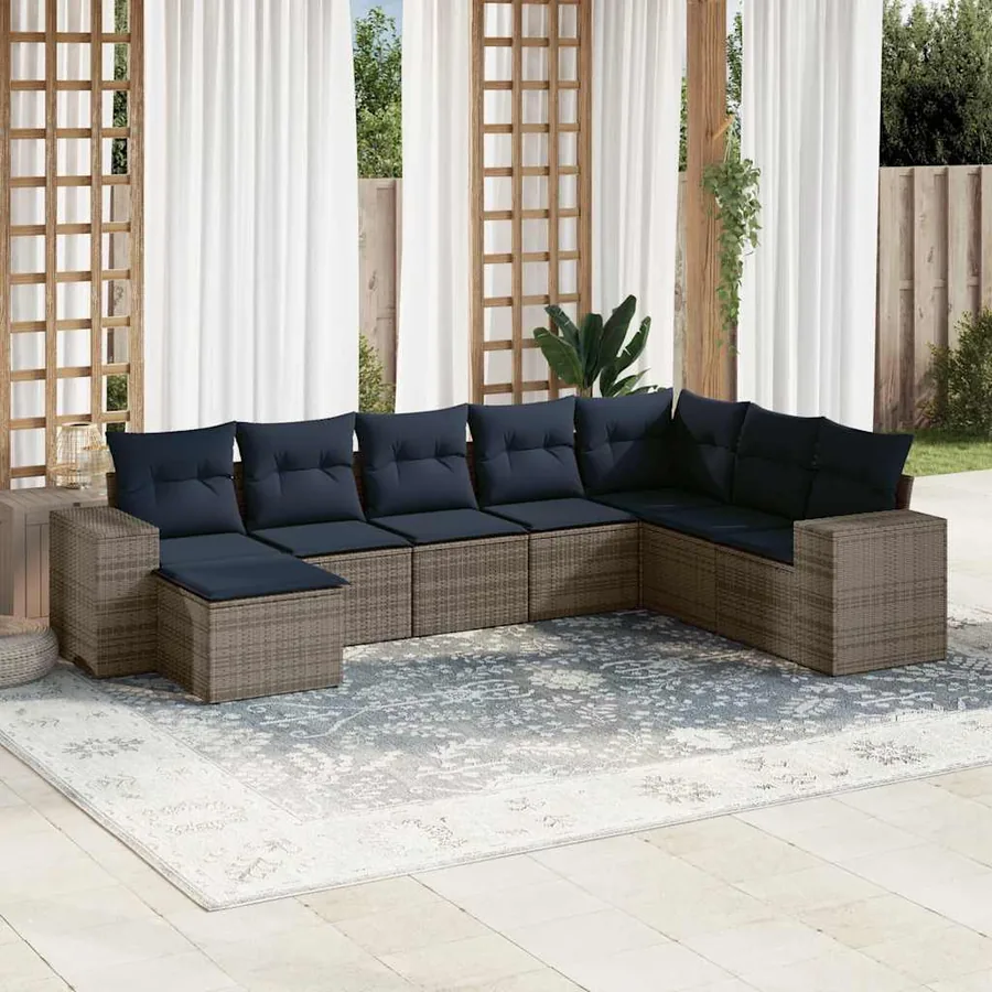 Ensemble de canapé de jardin 8 pcs avec coussins gris résine tressée