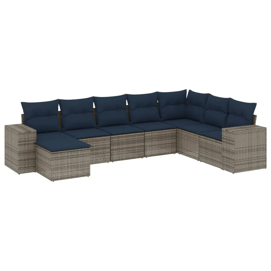 Ensemble de canapé de jardin 8 pcs avec coussins gris résine tressée - 2