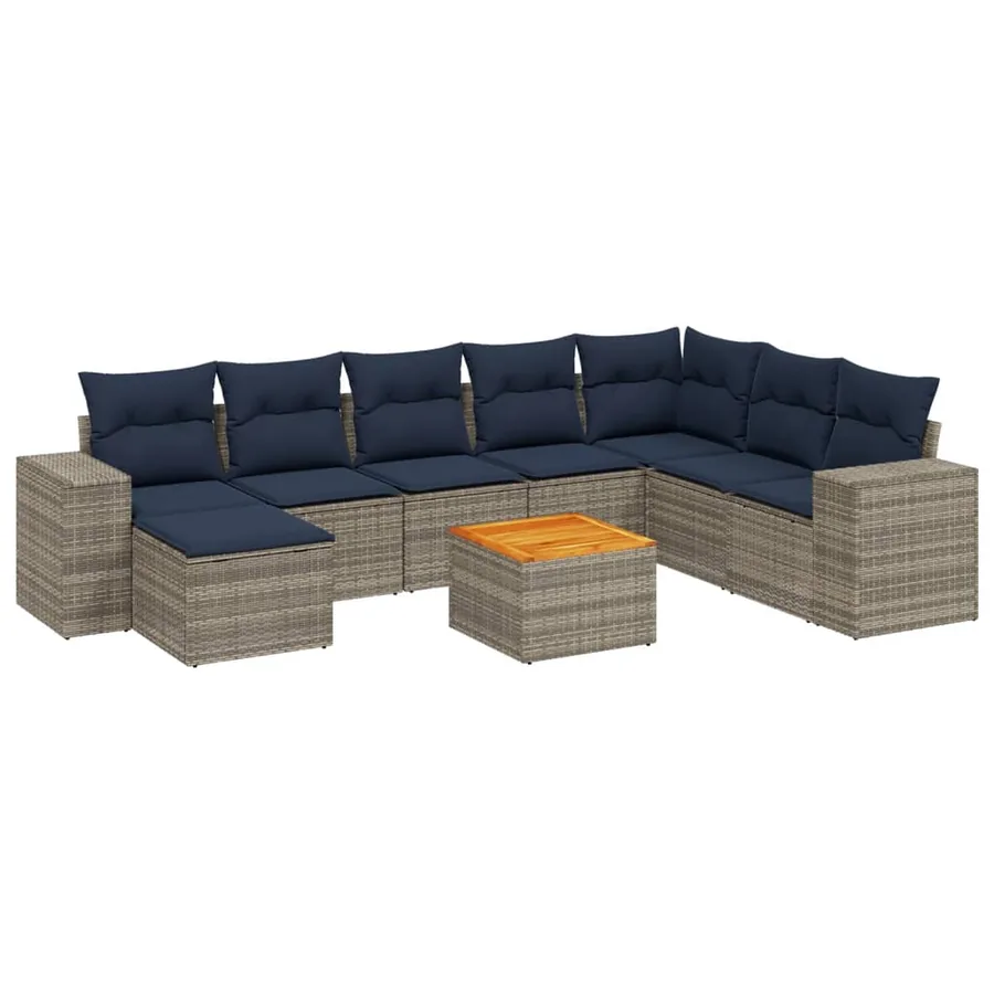 Ensemble de canapé de jardin 9 pcs avec coussins gris résine tressée - 2