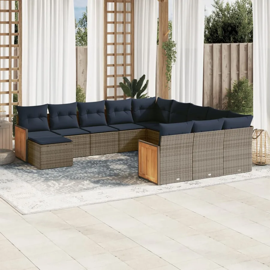 Ensemble de canapé de jardin 12 pcs avec coussins gris résine tressée