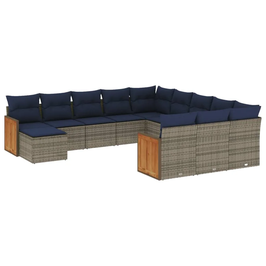 Ensemble de canapé de jardin 12 pcs avec coussins gris résine tressée - 2