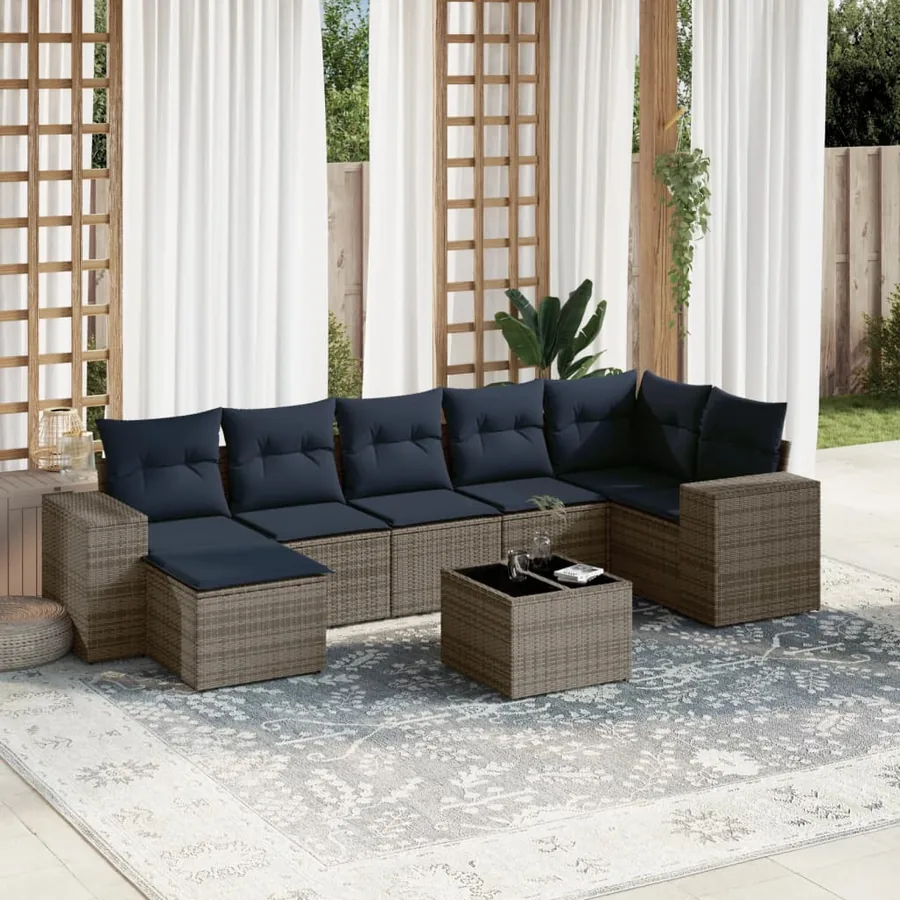 Ensemble de canapé de jardin 8 pcs avec coussins gris résine tressée