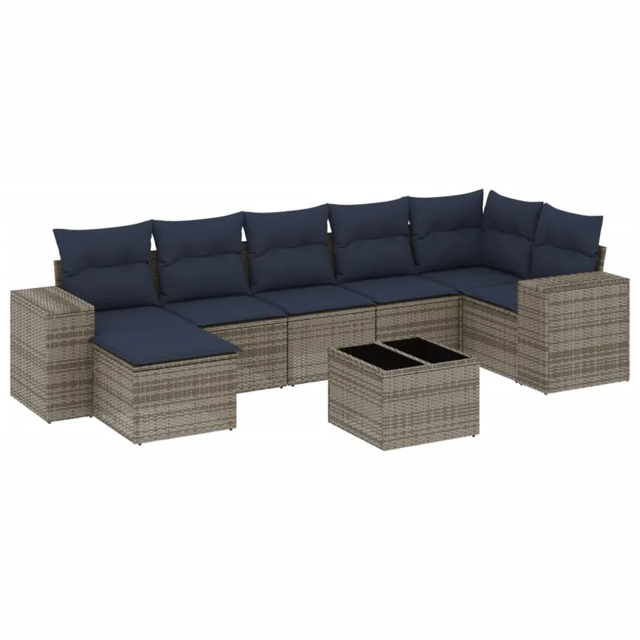 Ensemble de canapé de jardin 8 pcs avec coussins gris résine tressée - 2