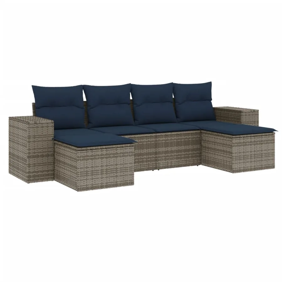 Ensemble de canapé de jardin 6 pcs avec coussins gris résine tressée - 2