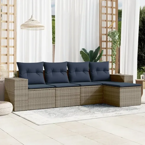 Ensemble de canapé de jardin 5 pcs avec coussins gris résine tressée