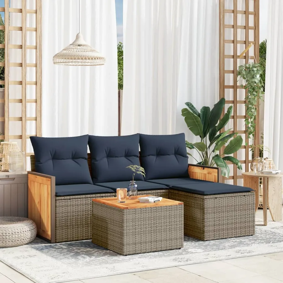 Ensemble de canapé de jardin 5 pcs avec coussins gris résine tressée