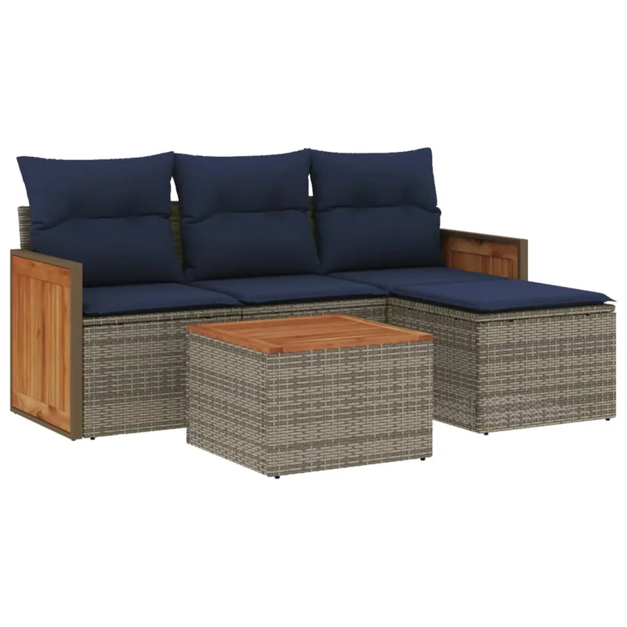 Ensemble de canapé de jardin 5 pcs avec coussins gris résine tressée - 2