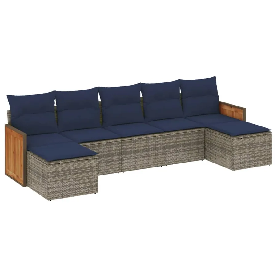 Ensemble de canapé de jardin 7 pcs avec coussins gris résine tressée - 2