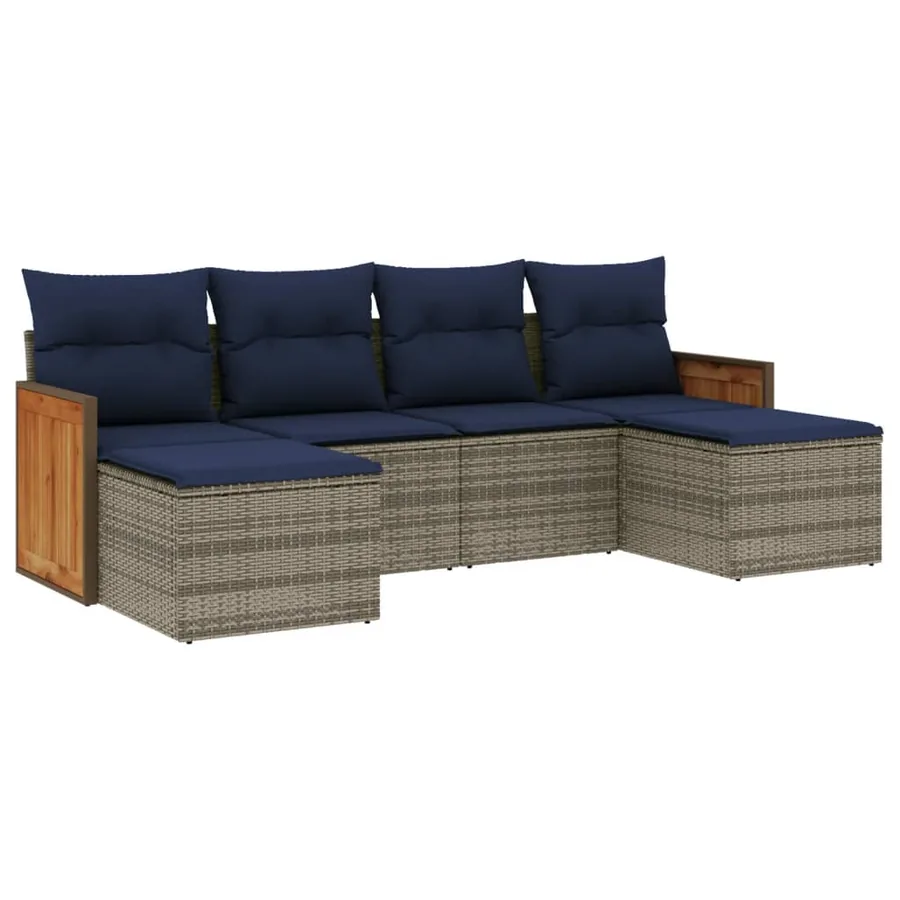 Ensemble de canapé de jardin 6 pcs avec coussins gris résine tressée - 2