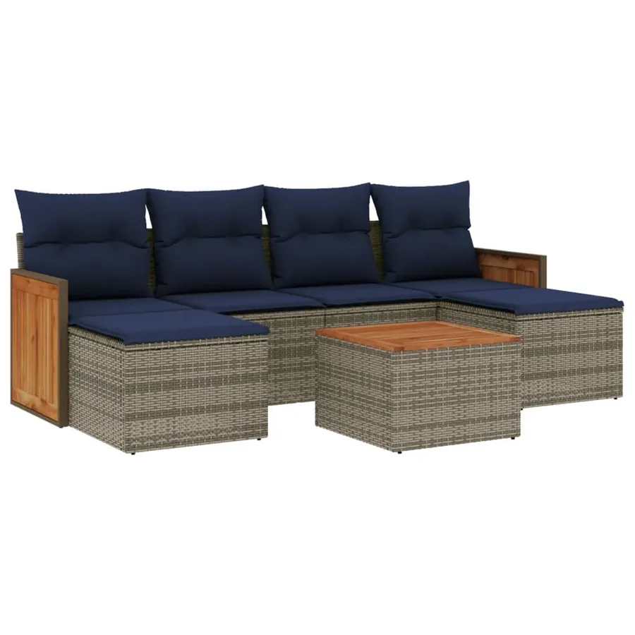 Ensemble de canapé de jardin 7 pcs avec coussins gris résine tressée - 2