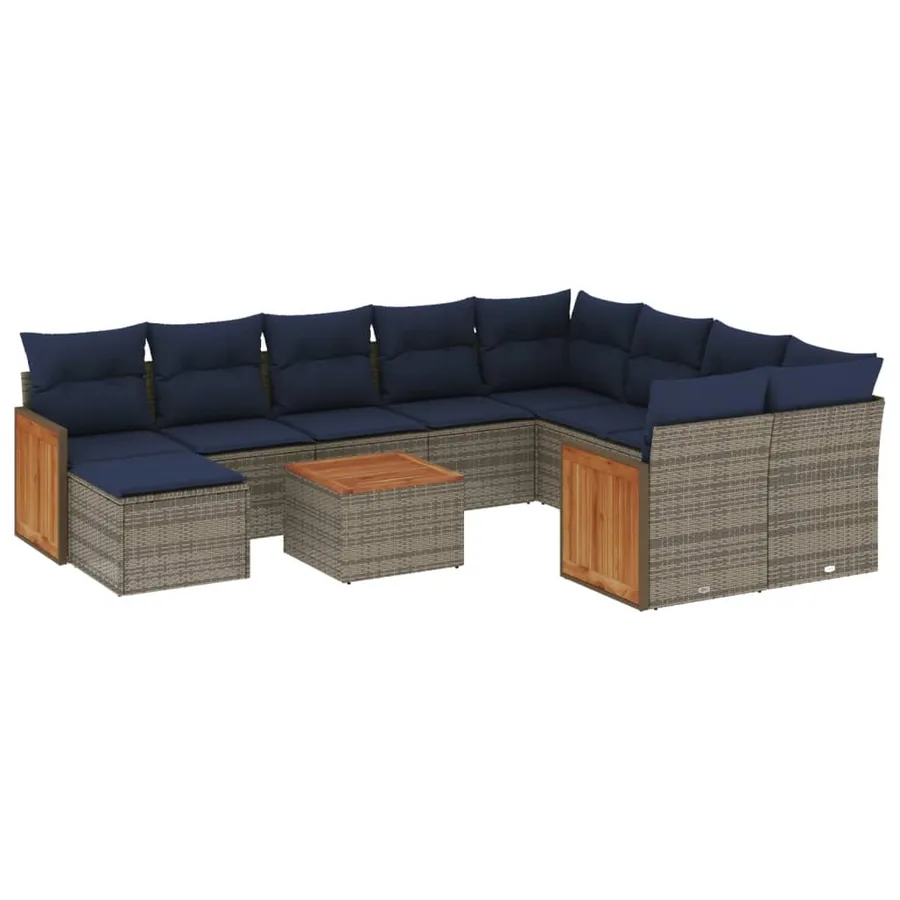Ensemble de canapé de jardin 11 pcs avec coussins gris résine tressée - 2