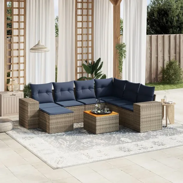 Ensemble de canapé de jardin 8 pcs avec coussins gris résine tressée