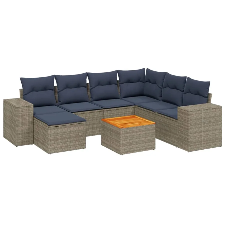 Ensemble de canapé de jardin 8 pcs avec coussins gris résine tressée - 2