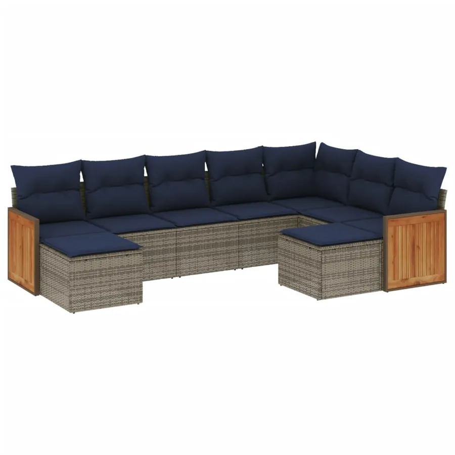 Ensemble de canapé de jardin 9 pcs avec coussins gris résine tressée - 2
