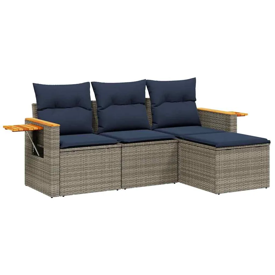 Salon de jardin 4 pcs avec coussins gris résine tressée - 2