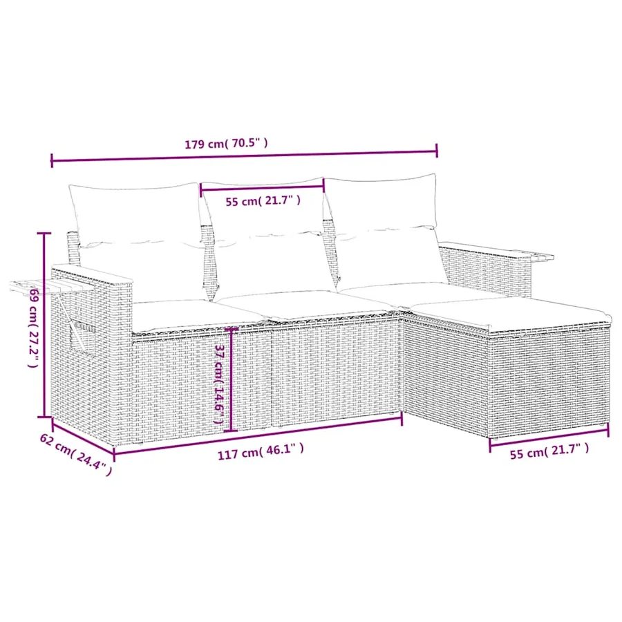 Salon de jardin 4 pcs avec coussins gris résine tressée - 8