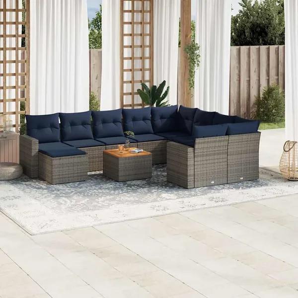 Ensemble de canapé de jardin 11 pcs avec coussins gris résine tressée