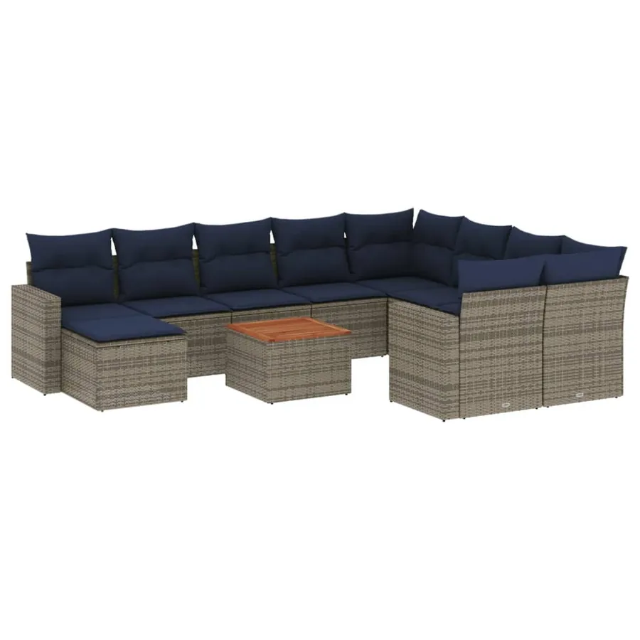 Ensemble de canapé de jardin 11 pcs avec coussins gris résine tressée - 2