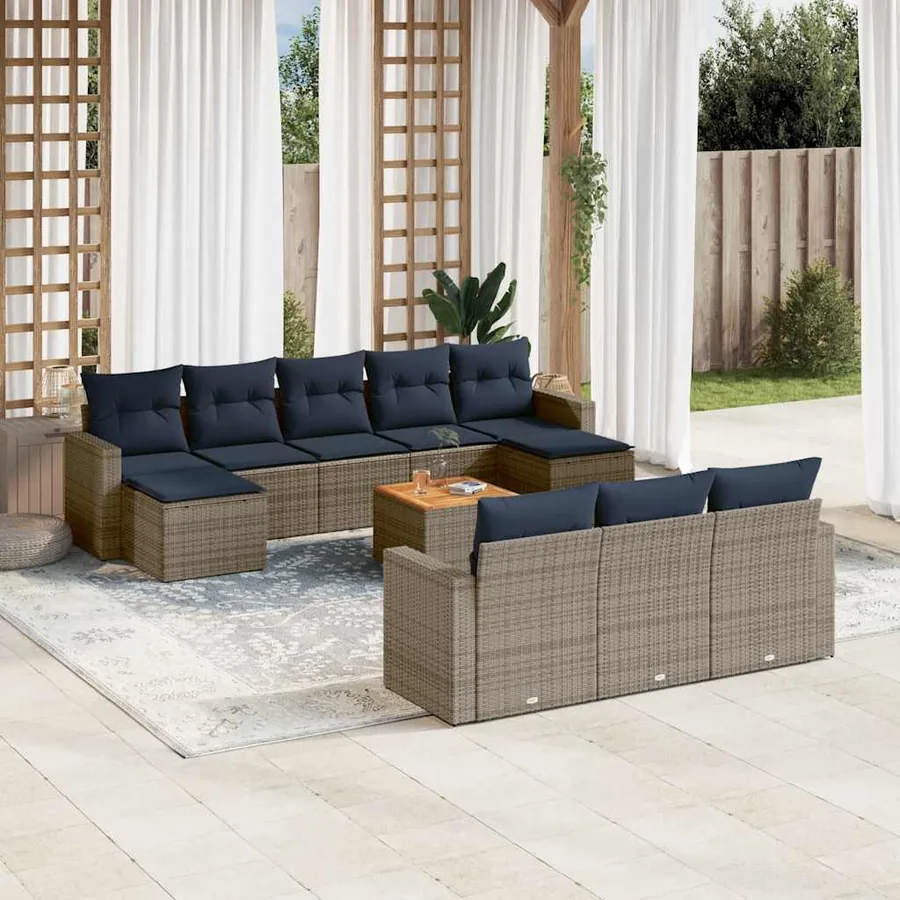 Ensemble de canapé de jardin 11 pcs avec coussins gris résine tressée