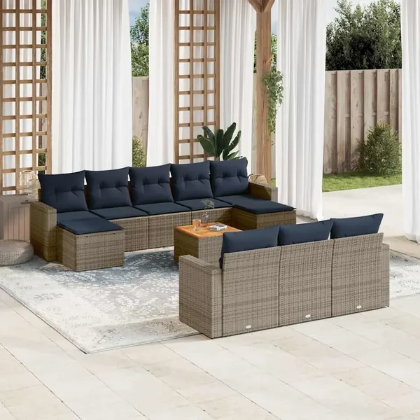 Ensemble de canapé de jardin 11 pcs avec coussins gris résine tressée