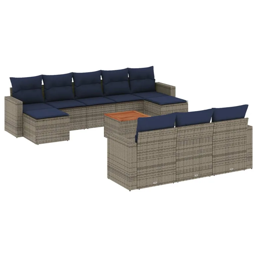 Ensemble de canapé de jardin 11 pcs avec coussins gris résine tressée - 2