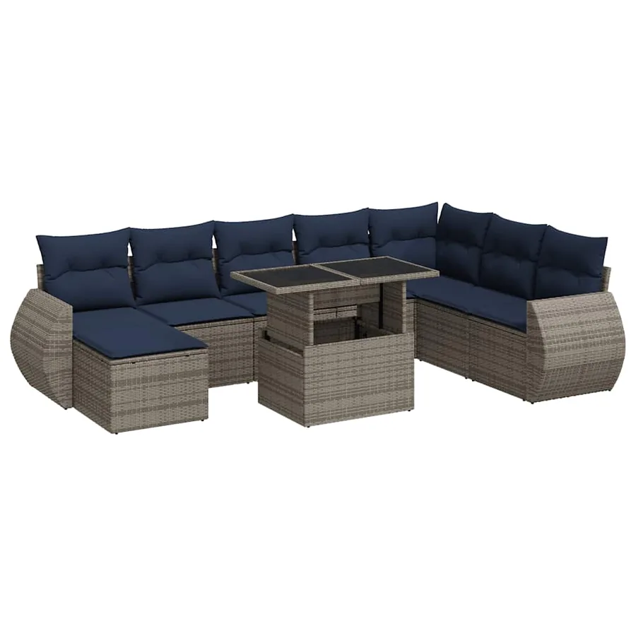 Ensemble de canapés de jardin 9 pcs et coussins rotin acacia - 2