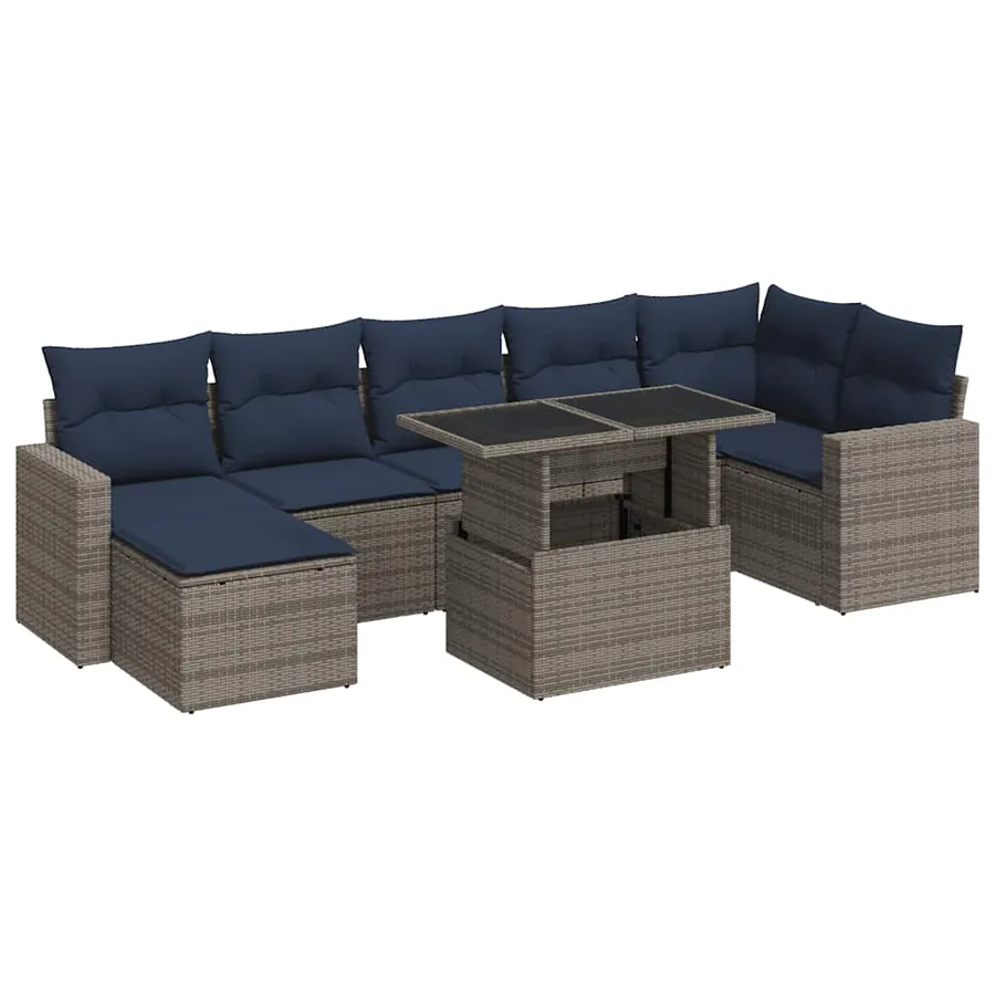 Salon de jardin avec coussins 8 pcs gris résine tressée acacia - 2